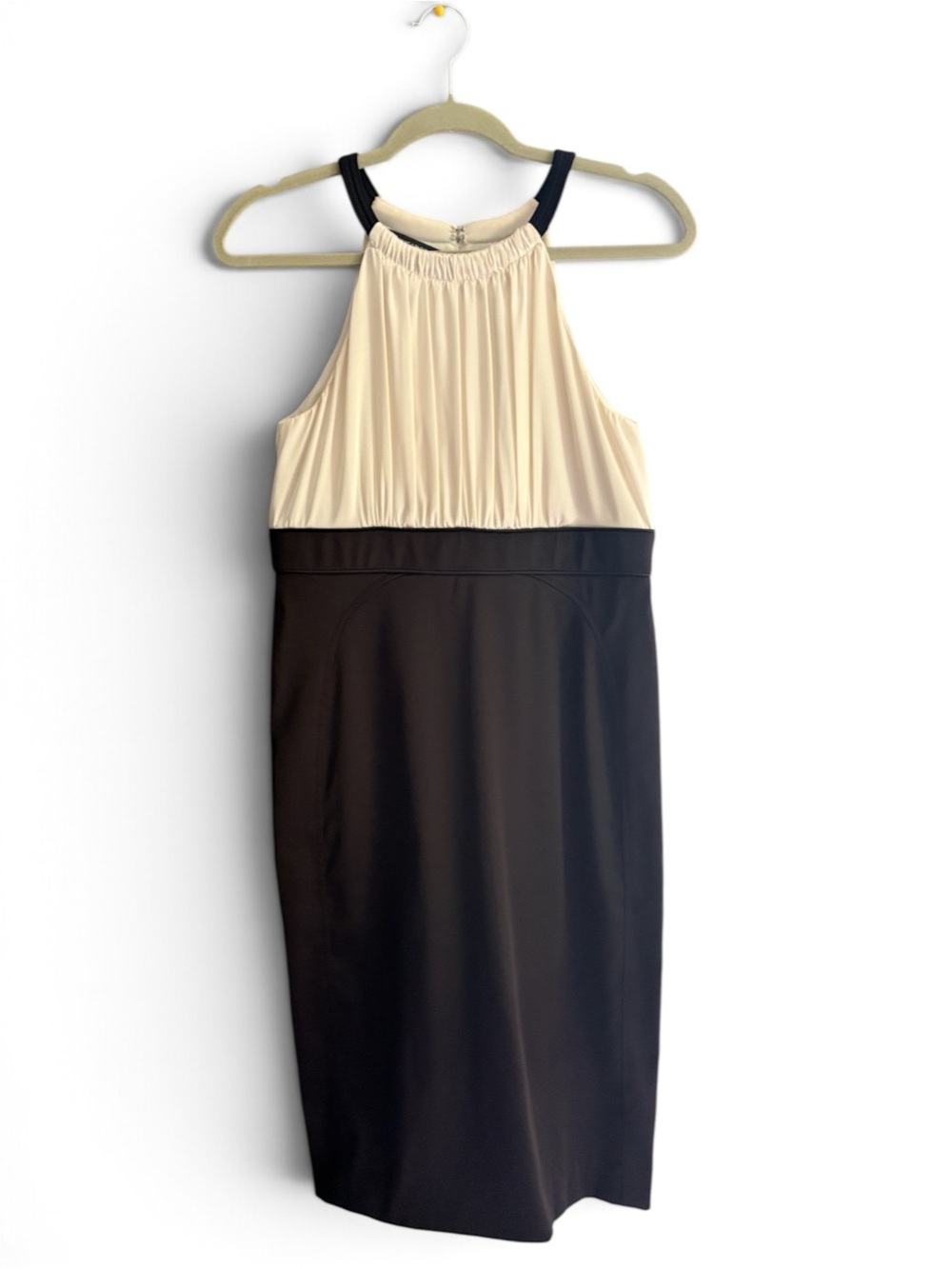 Jones Wear Black & Cream Colorblock Halter Dress Pleated Sheath Midi Size 4